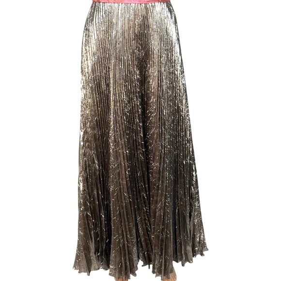 Precious Formals Metallic Silver Strapless Gown Pleated with Scarlet Band Sz 12 - Picture 5 of 10